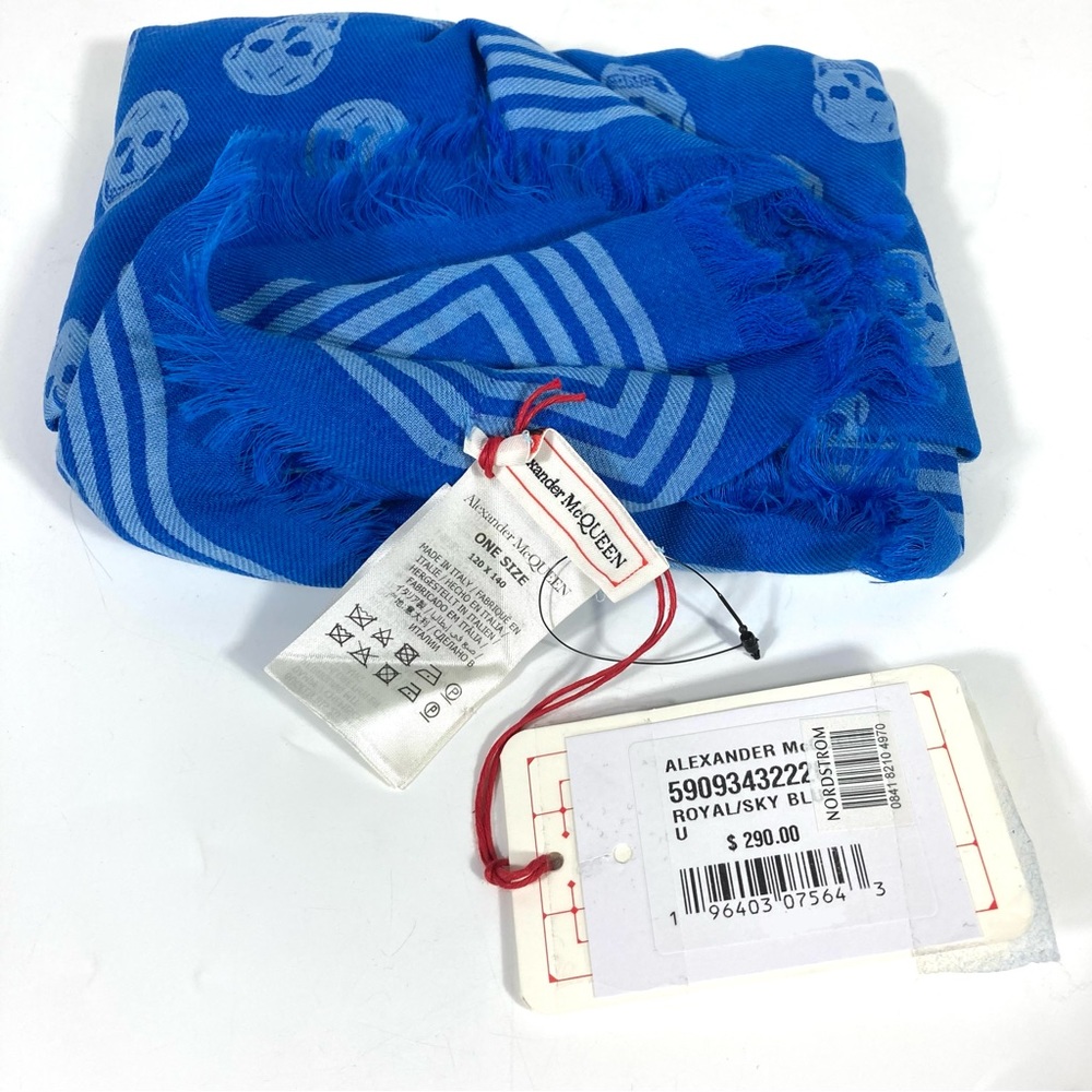 *SOLD* Alexander McQueen Biker Skull Wool Scarf Blue 120 x 140 NWT - Picture 15 of 15